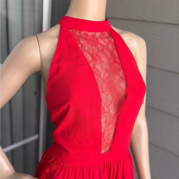 NWT Express Red Lace Halter Maxi - Picture 2 of 9